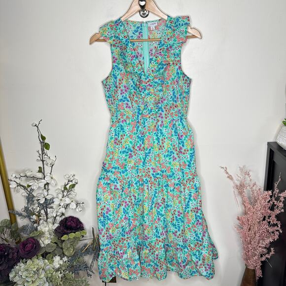 J. CREW Printed V-Neck Smocked Midi Dress Fresh Spring Green Floral Sz 8 {3N45} - Picture 4 of 7